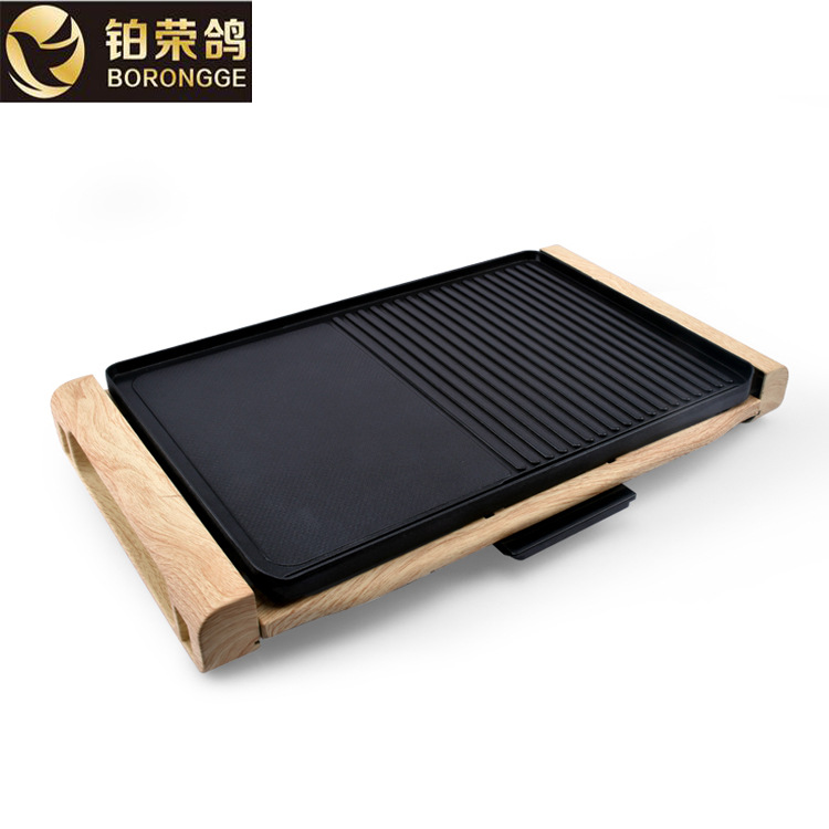 2017年新款韓式家用無煙長(zhǎng)方形全鋁木紋加厚耐用電烤盤一件代發(fā)