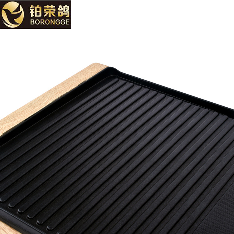 2017年新款韓式家用無煙長(zhǎng)方形全鋁木紋加厚耐用電烤盤一件代發(fā)