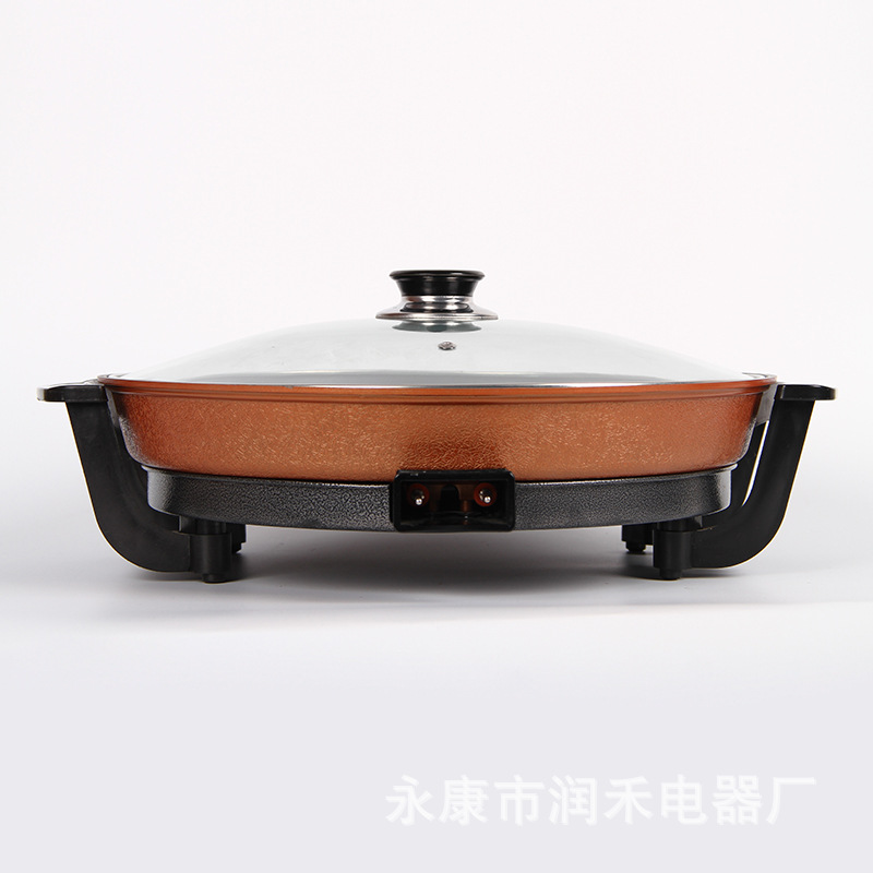 廠家直銷(xiāo)家用多功能電火鍋圓形電煎鍋便攜不粘鍋電烤鍋可定制