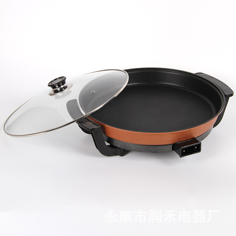 廠家直銷(xiāo)家用多功能電火鍋圓形電煎鍋便攜不粘鍋電烤鍋可定制