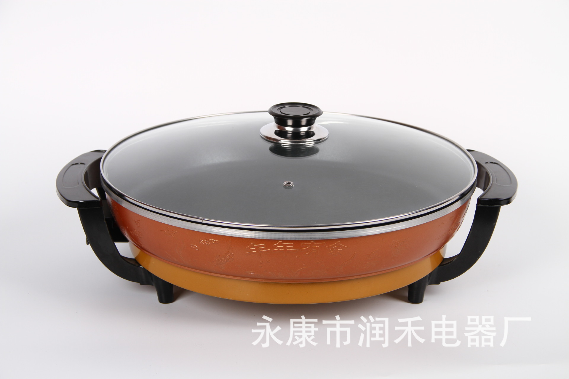 廠家直銷(xiāo)家用多功能電火鍋圓形電煎鍋便攜不粘鍋電烤鍋可定制