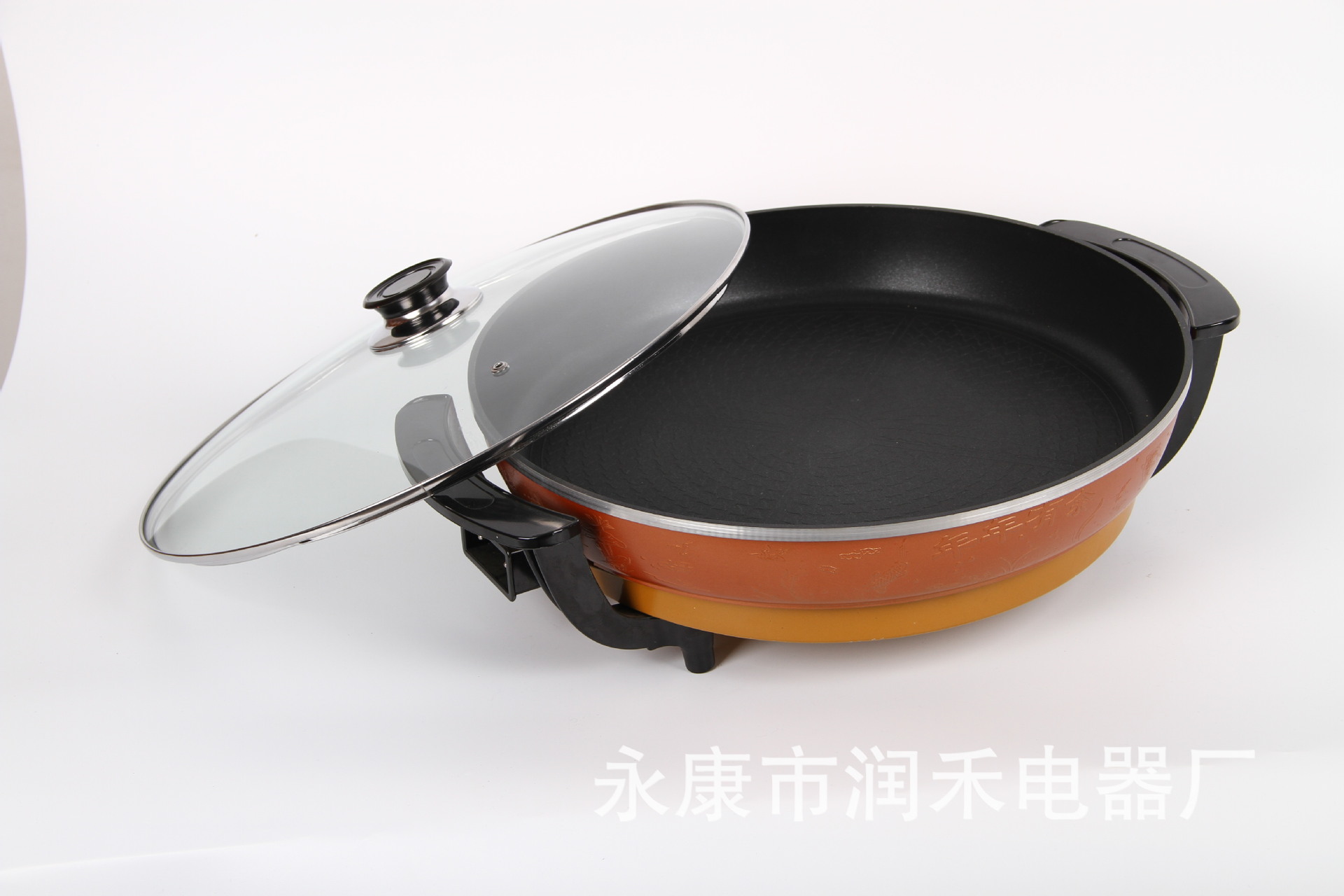 廠家直銷(xiāo)家用多功能電火鍋圓形電煎鍋便攜不粘鍋電烤鍋可定制