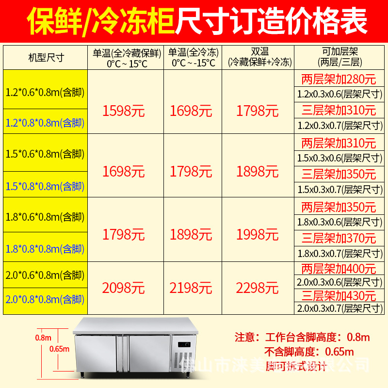 樂創(chuàng)冷藏工作臺(tái) 商用保鮮工作臺(tái)凍冰柜冰箱 廚房不銹鋼冷藏操作臺(tái)