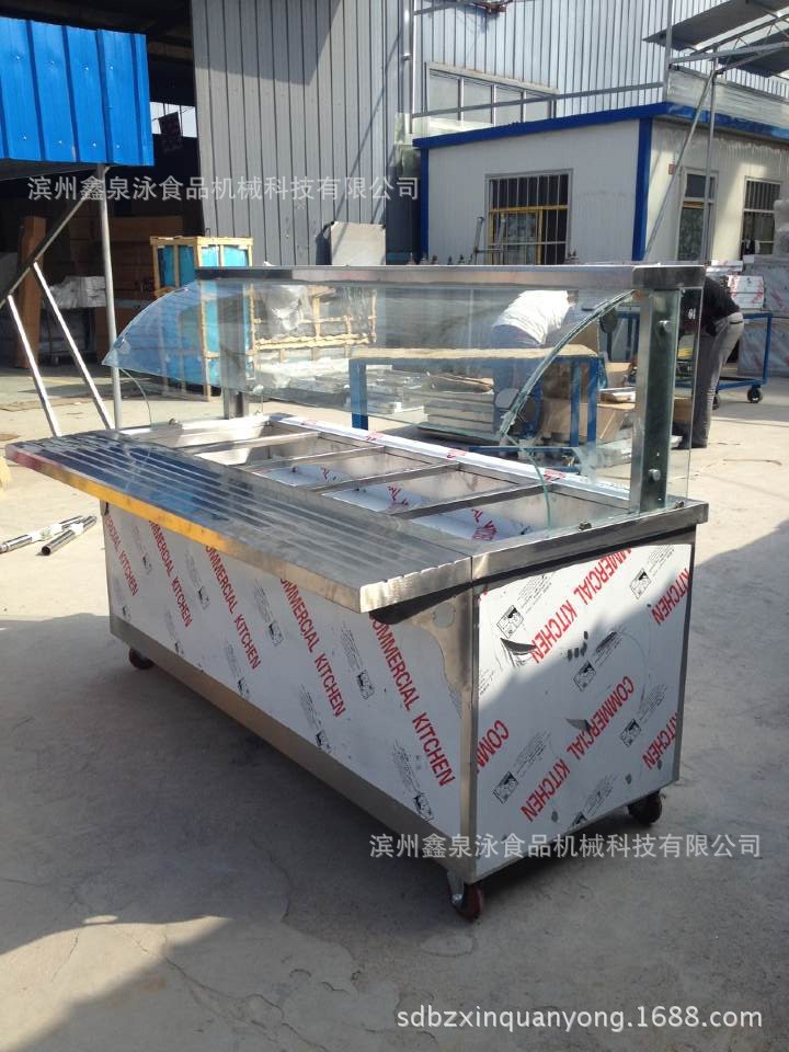 加工定制豪華玻璃罩不銹鋼保溫售飯臺(tái)