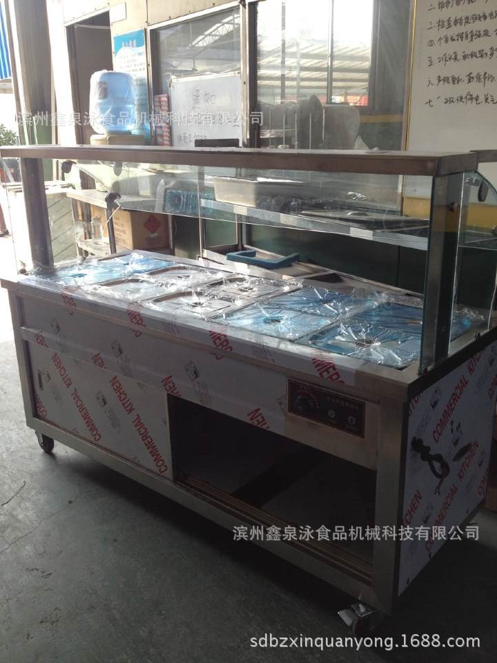 加工定制豪華玻璃罩不銹鋼保溫售飯臺(tái)