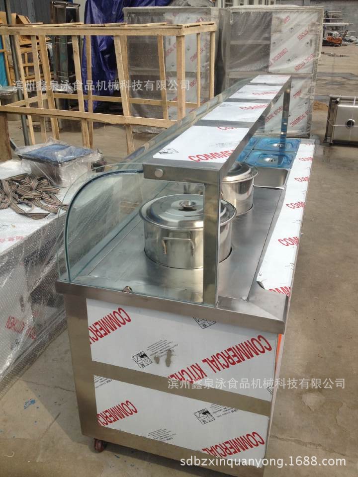 加工定制豪華玻璃罩不銹鋼保溫售飯臺(tái)
