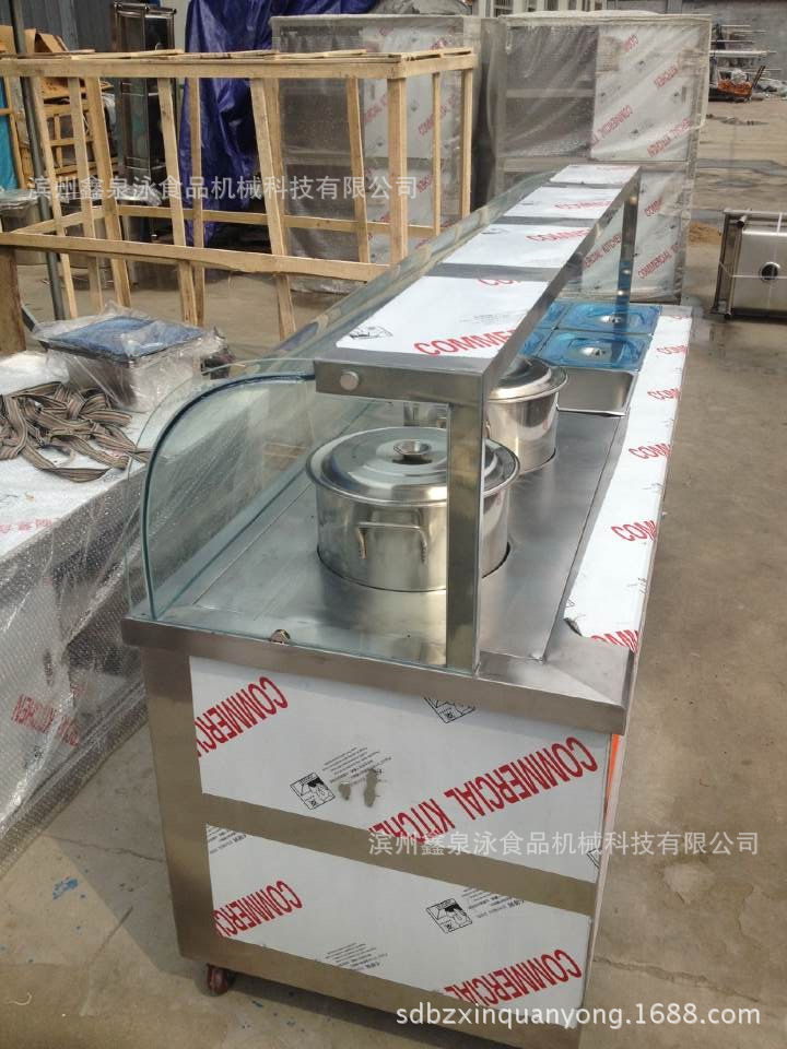 加工定制豪華玻璃罩不銹鋼保溫售飯臺(tái)