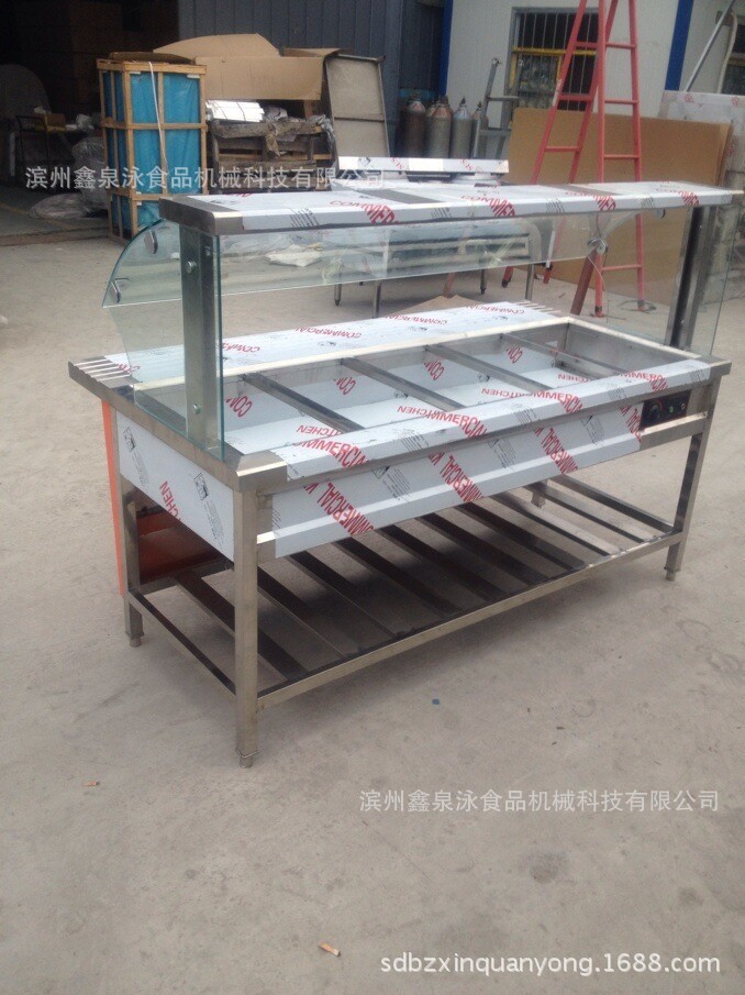 加工定制豪華玻璃罩不銹鋼保溫售飯臺(tái)