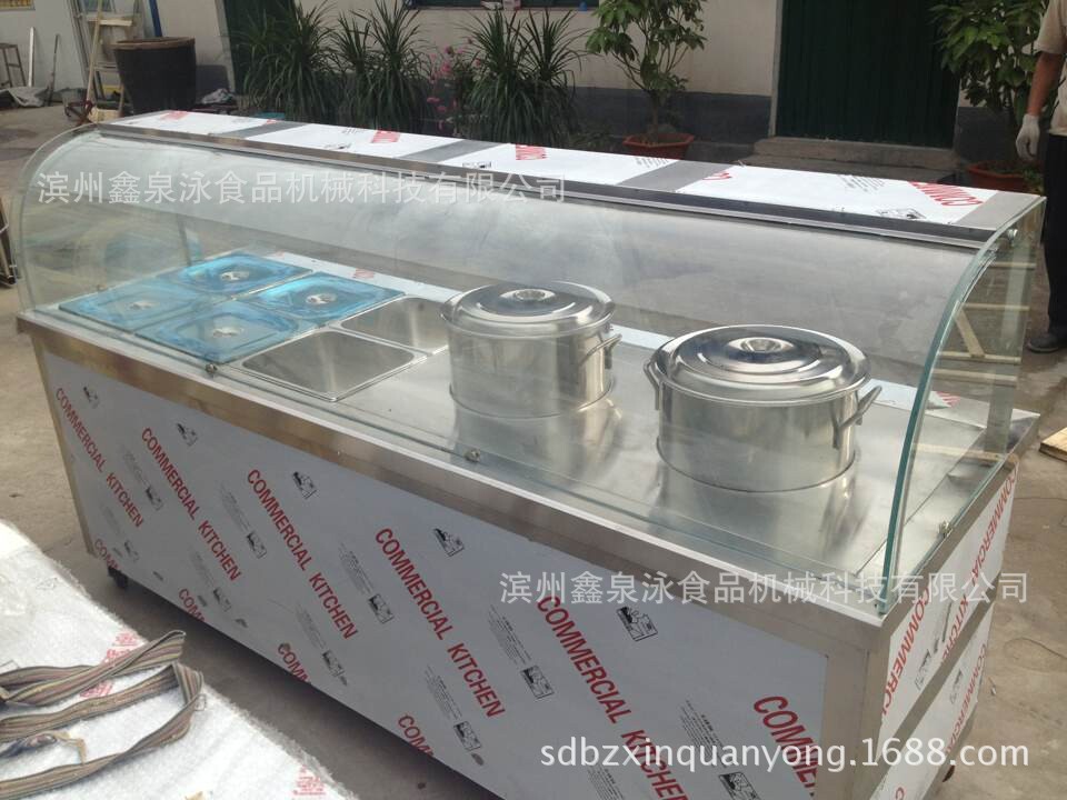 加工定制豪華玻璃罩不銹鋼保溫售飯臺(tái)