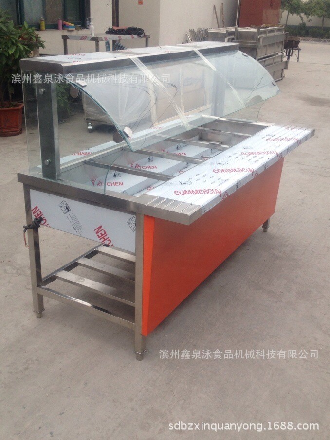 加工定制豪華玻璃罩不銹鋼保溫售飯臺(tái)
