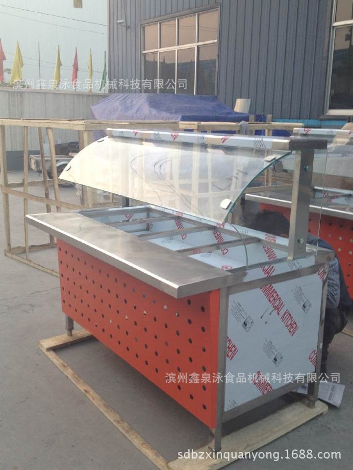 加工定制豪華玻璃罩不銹鋼保溫售飯臺(tái)