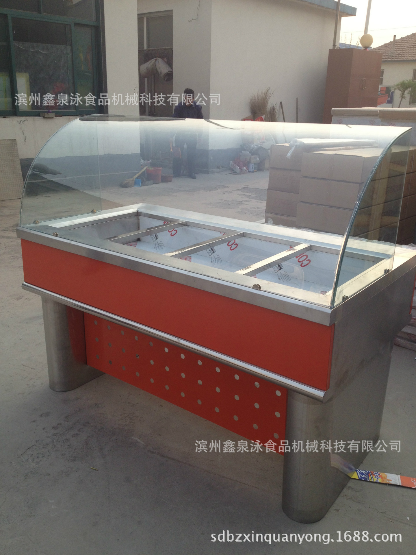 加工定制豪華玻璃罩不銹鋼保溫售飯臺(tái)