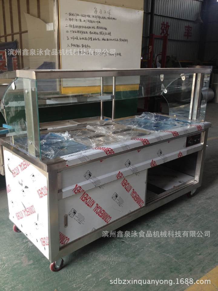 加工定制豪華玻璃罩不銹鋼保溫售飯臺(tái)